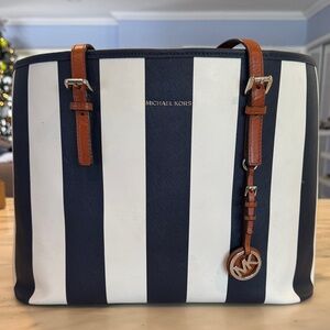 Michael Kors Striped Navy and White Tote